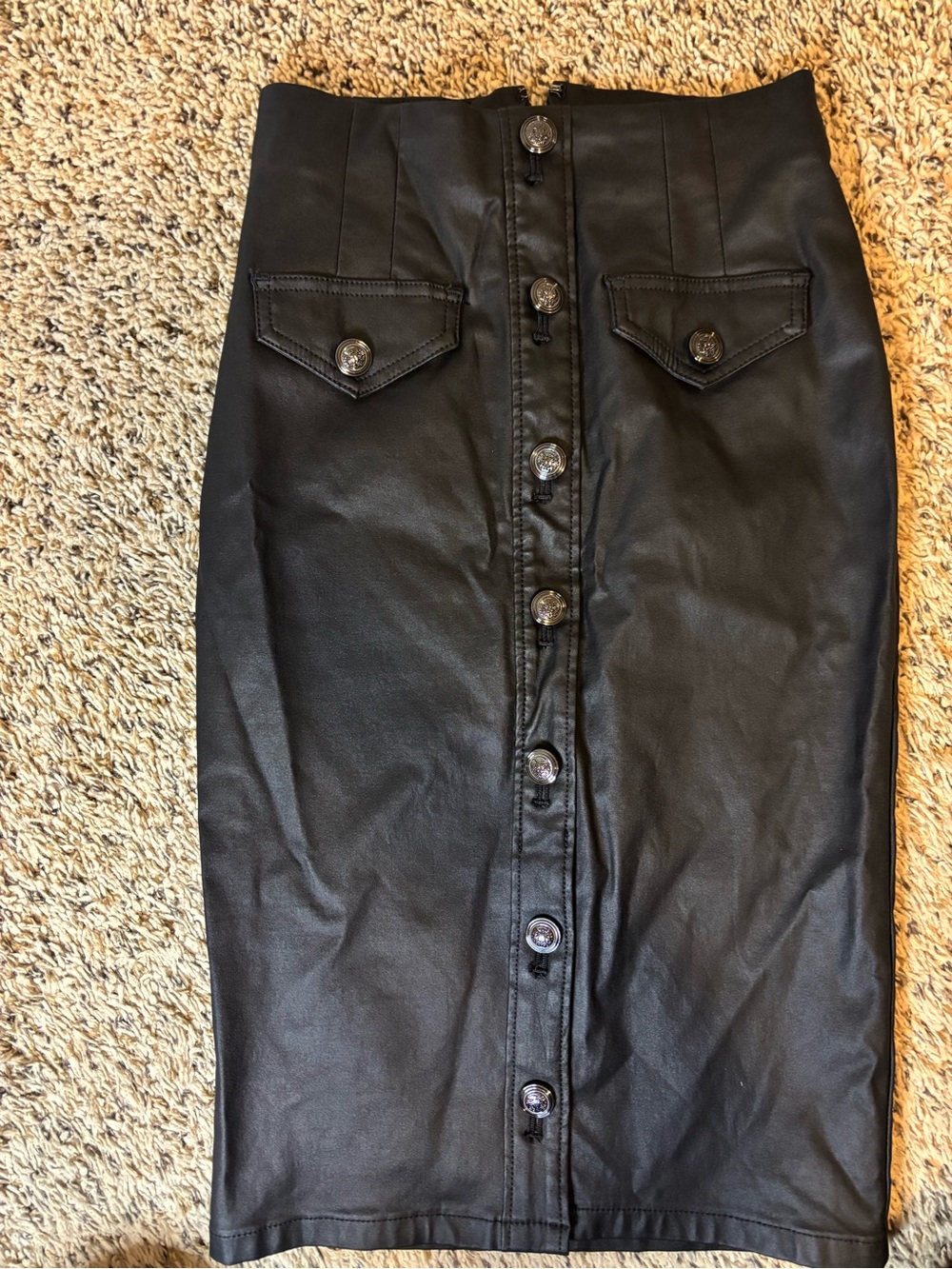 WHBM White House Black Market Faux Leather Skirt Size 0 Black Button Front